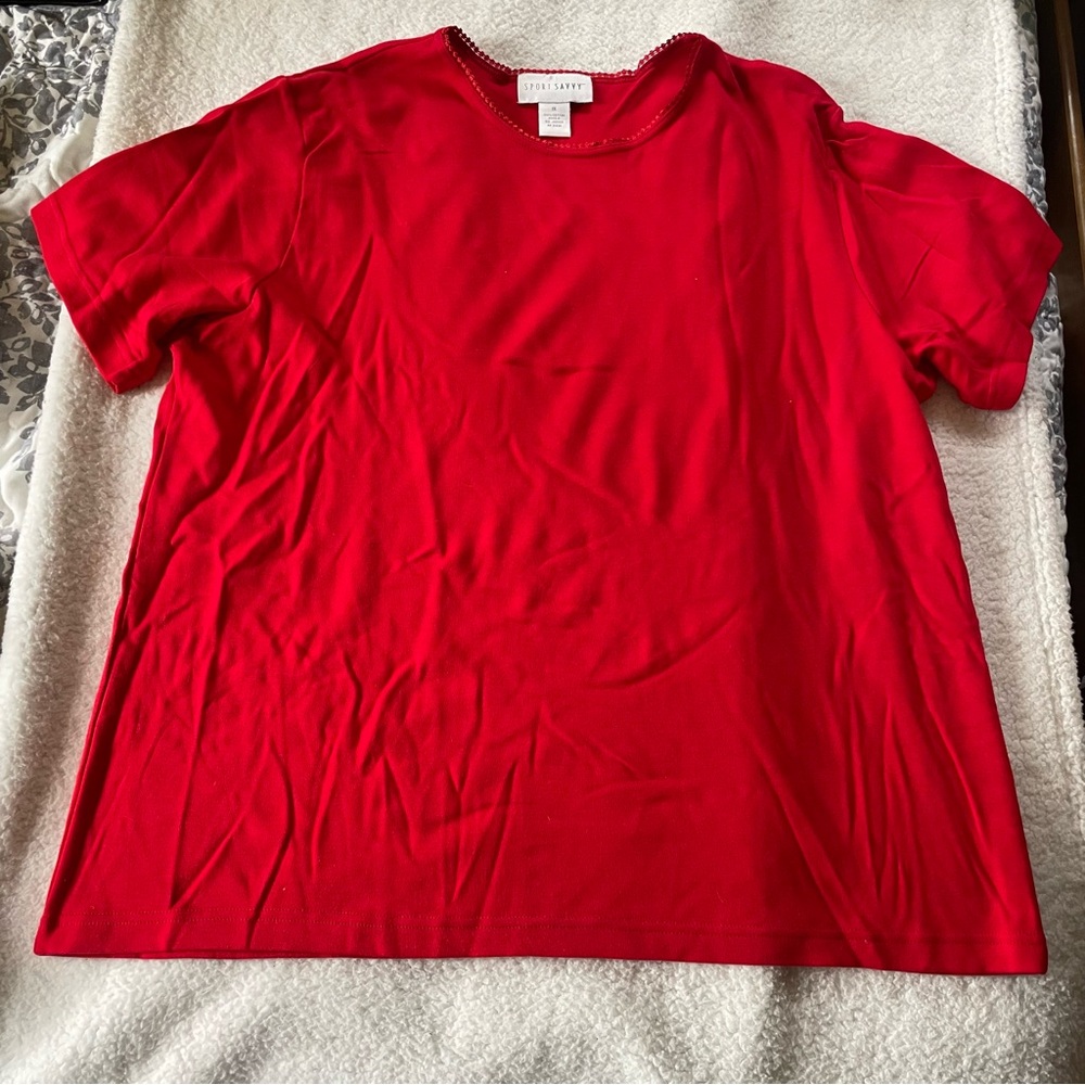 Sport Savvy Vintage Womens 100% Cotton Y2K Lace Neckline Shirt 1X